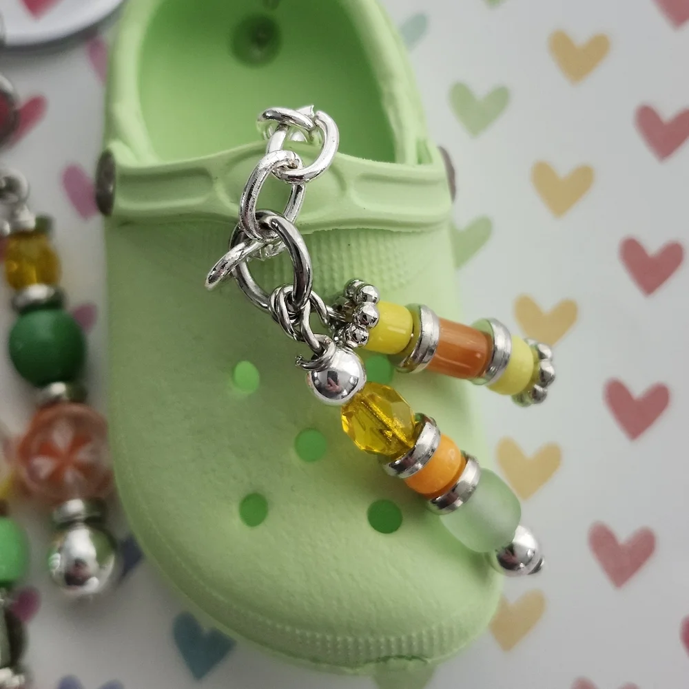 Croc-inspired Purse Charm or Keychain Handcrafted Glass Stone Floral Beads